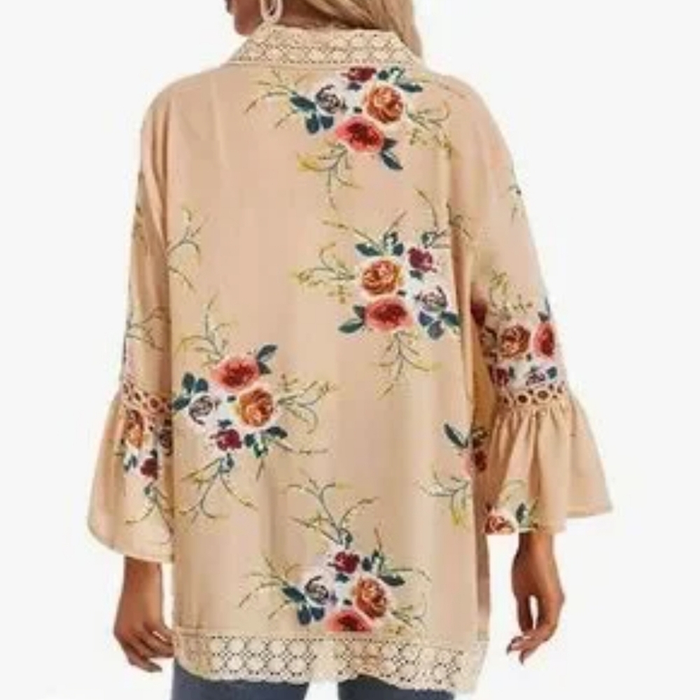 Floral Lace-Trim Open Front Cardigan - Blush Pink - Picture 13 of 14